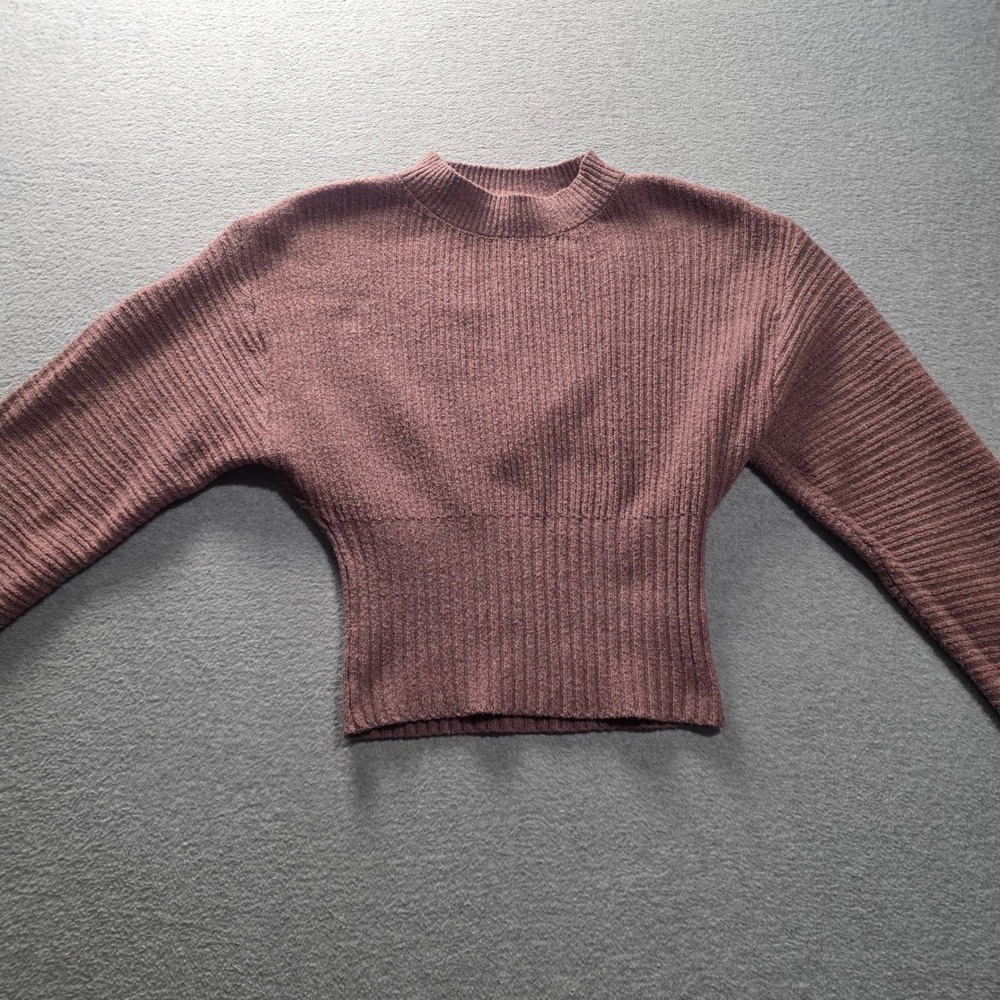 Pink Rose Cropped Sweater Womens Small Mauve Mock Neck Dolman Sleeve Ribbed Knit